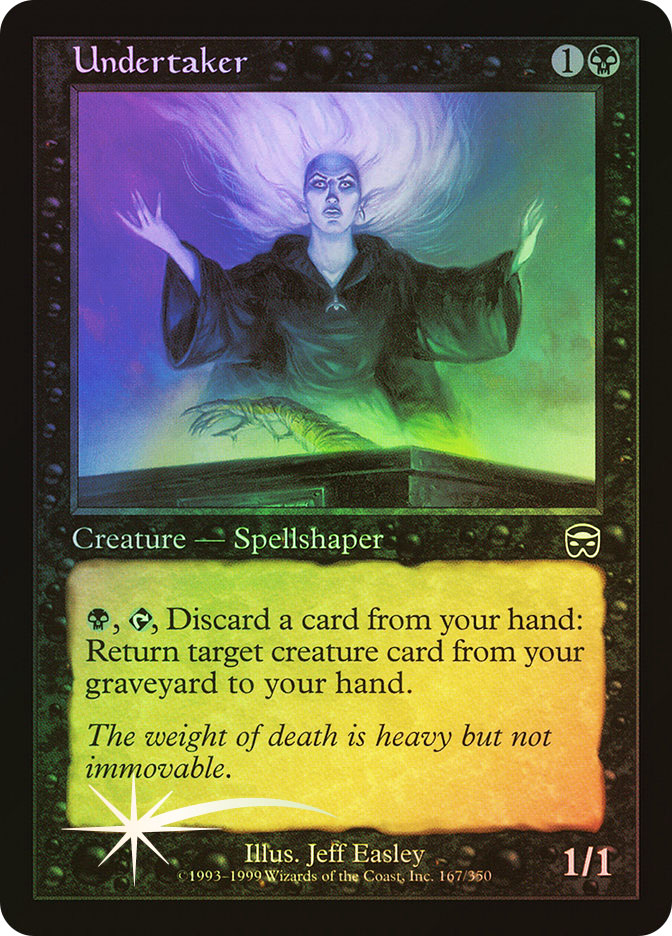 undertaker mtg card MTG. Coram, the Undertaker. Borderless. Modern Horizons 3. Pack Fresh you may play a land and cast a spell from among cards in graveyards that were put there from libraries this turn. Undertaker | Mercadian Masques |