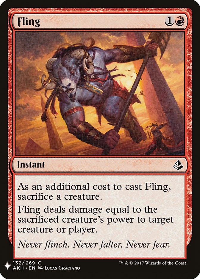 cards like fling mtg Strike-Ignition-Fling Fling deals damage equal to the sacrificed creatures power to target creature or player. Izzet Fling by w1lla Visual