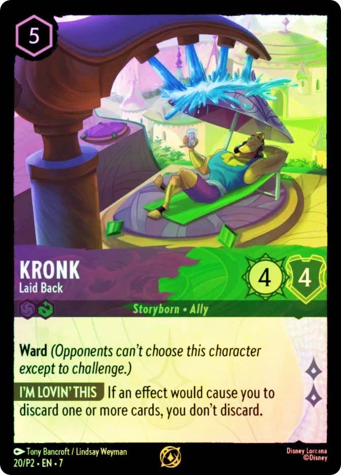 kronk lorcana card NM Disney 185/204 Like new you may play a character with cost 5 or less for free Kronk - Laid Back (League)
