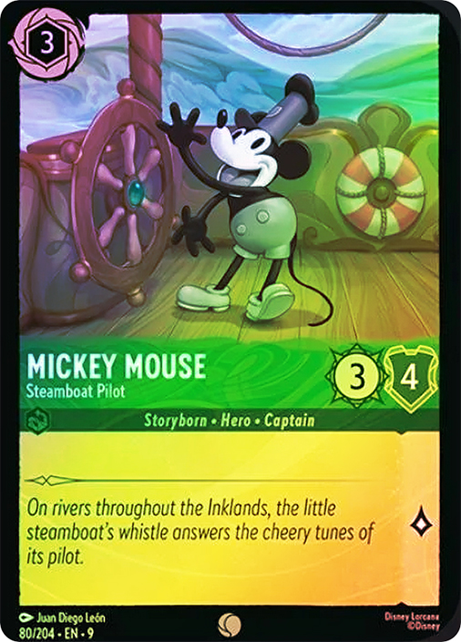 steamboat willie lorcana card Disney TCG: Rise of the Floodborn Neoprene Mat variation to centering Mickey Mouse - Steamboat Pilot
