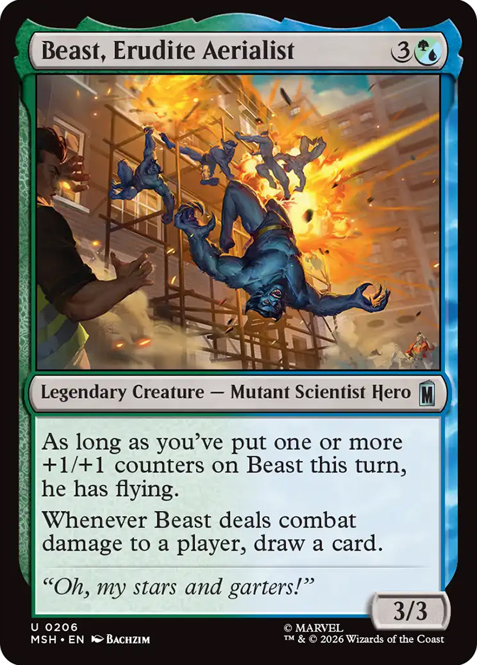 mtg beast cards Beast, Erudite Aerialist | Marvel Super Heroes noncreature artifacts you control can’t be enchanted Supertype: Legendary, Type: Creature, Subtype: