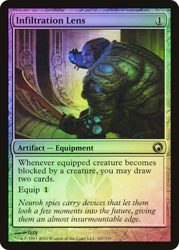Does Infiltration Lens Trigger Multiple Times When A Creature Is Blocked By Multiple Creatures