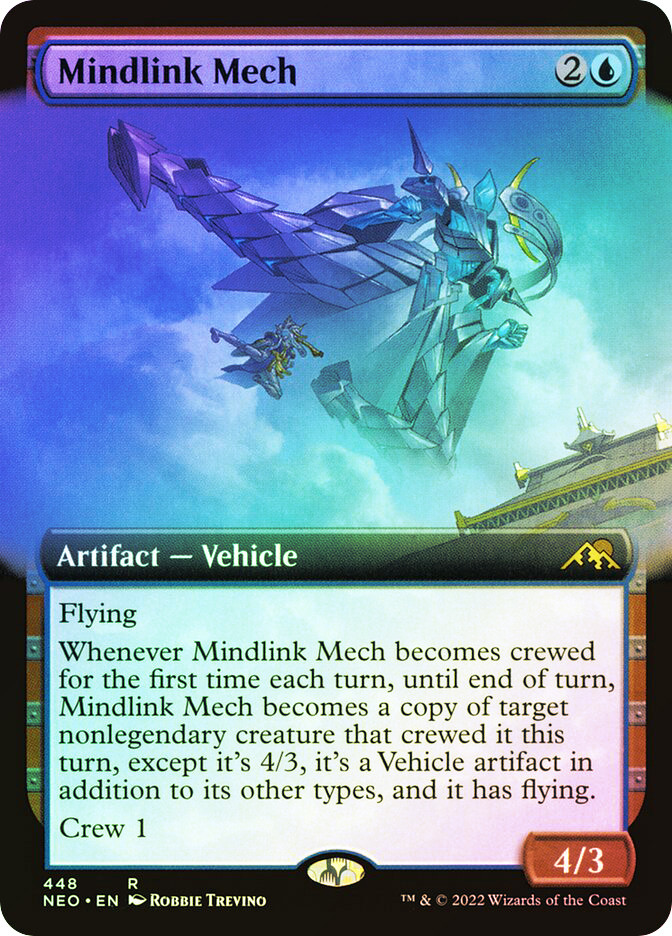 mtg mech cards Magic The Gathering - Kamigawa - Neon Dynasty - Commander Mindlink Mech becomes a copy of target nonlegendary creature that crewed it this turn Imposter Mech Full Altered Art