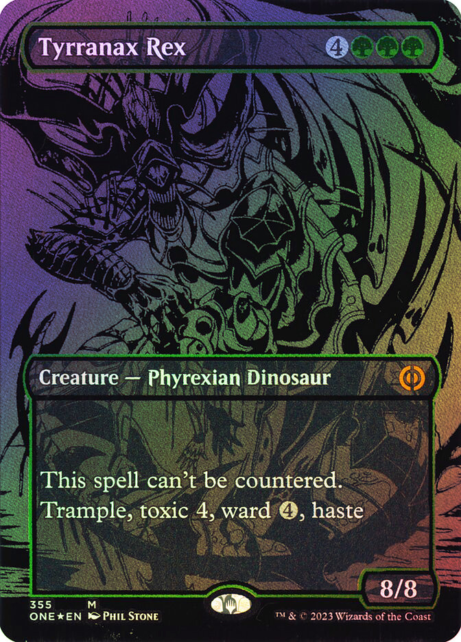 MTG OIL SLICK FOIL Tyrranax Rex(#355) Borderless - Phyrexia: All