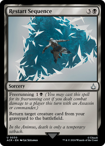 mtg card that restarts the game Magic Gathering - Universes Beyond - Assassin's Creed Return target creature card from your graveyard to the battlefield. Grinder Finance: Prerelease Week Edition