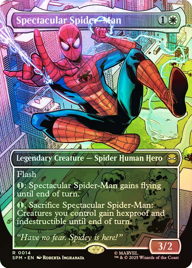 all spiderman cards mtg MTG FOIL Spectacular Spider-Man Borderless - Marvel's Spider-Man #014