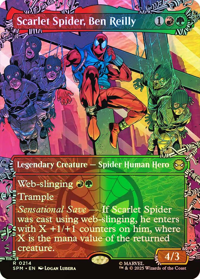 spider man mtg card values MTG FOIL Scarlet Spider, Ben Reilly Borderless - Marvel's Spider-Man #214