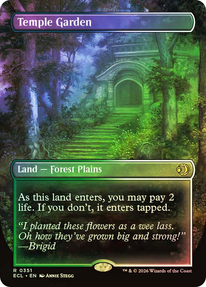 MTG FOIL Temple Garden Borderless Reversible - Lorwyn Eclipsed