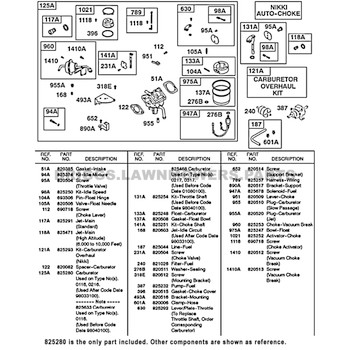 Parts lookup Briggs and Stratton 23 HP Carburetor 825280 OEM diagram