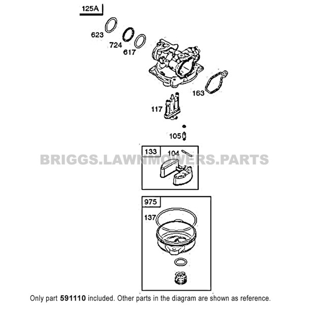 Parts lookup Briggs and Stratton 550E Carburetor 591110 diagram