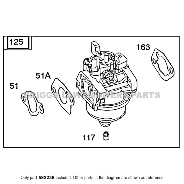 Parts lookup Briggs and Stratton 550 Series Carburetor 592236 diagram