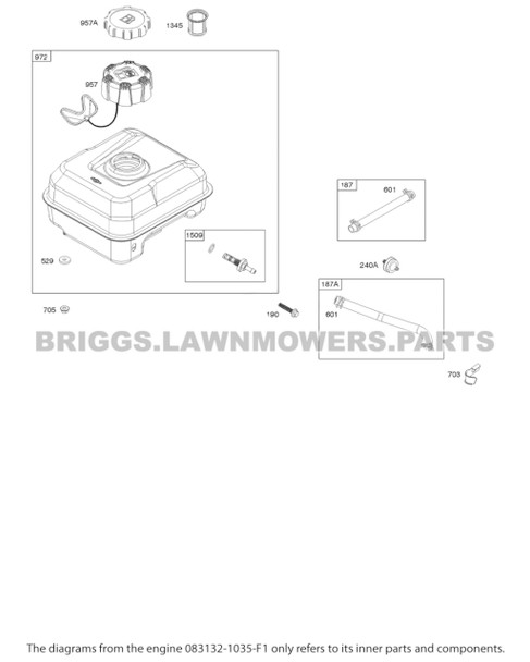 Parts lookup Briggs and Stratton 550 Series Engine 083132-1035-F1 diagram