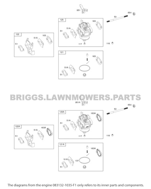 Parts lookup Briggs and Stratton 550 Series Engine 083132-1035-F1 diagram