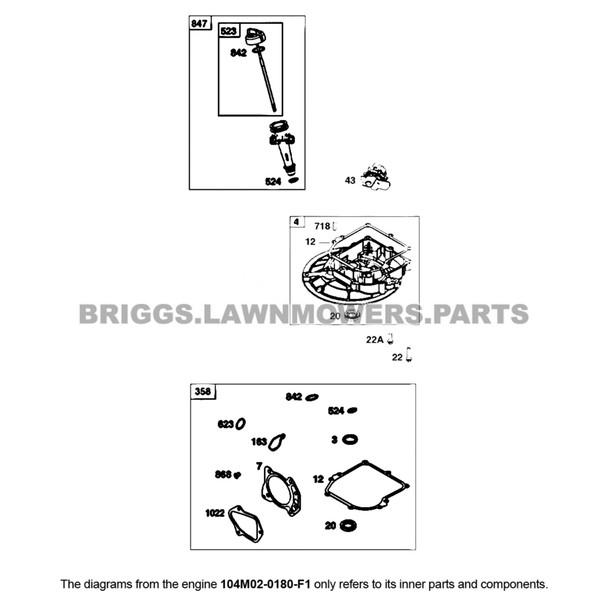 Parts lookup Briggs and Stratton 725EXi Engine 104M02-0180-F1 diagram