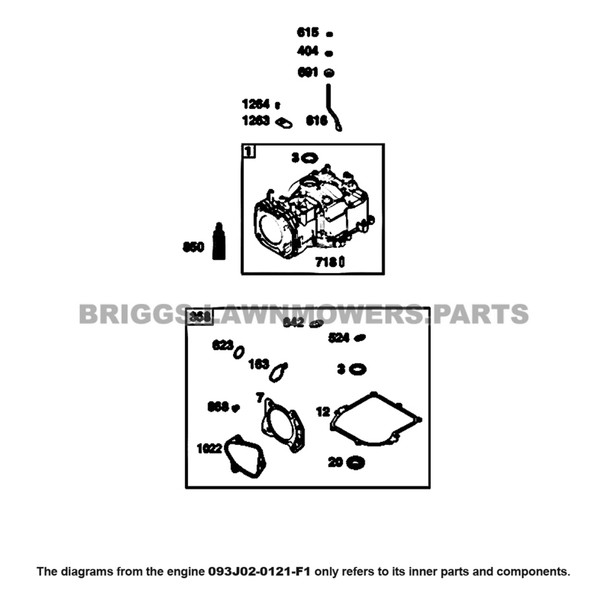 Parts lookup Briggs and Stratton 625EX Engine 093J02-0121-F1 diagram