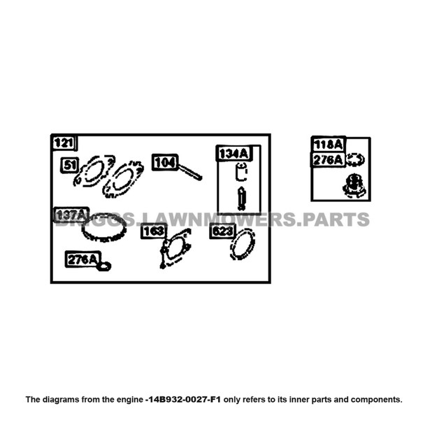 Parts lookup Briggs and Stratton 950 Series Engine 14B932-0027-F1 diagram