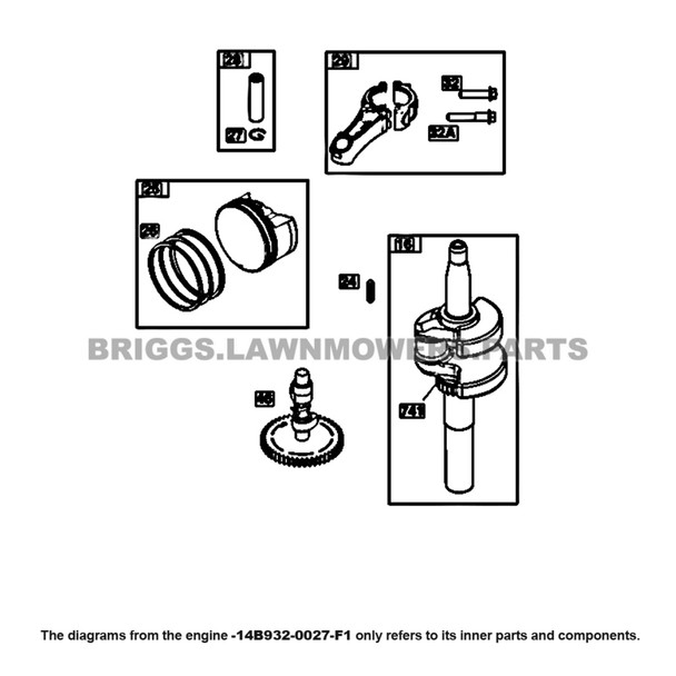 Parts lookup Briggs and Stratton 950 Series Engine 14B932-0027-F1 diagram