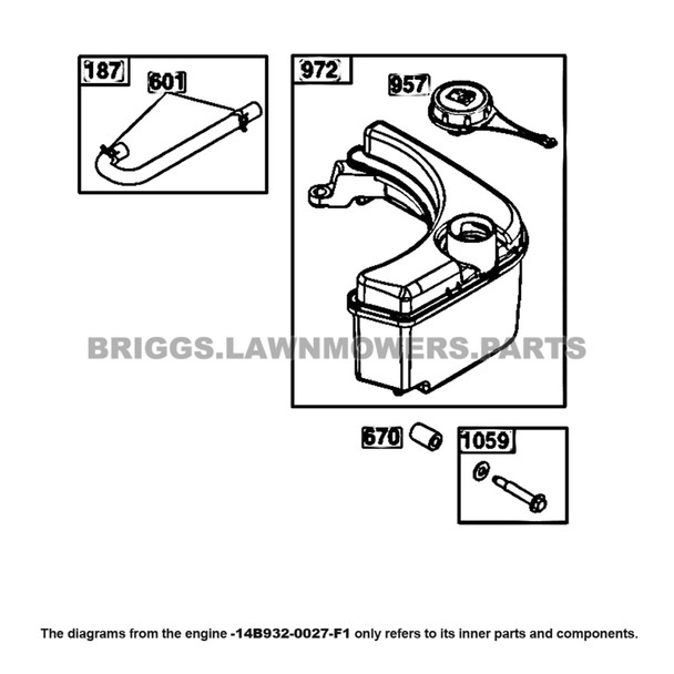 Parts lookup Briggs and Stratton 950 Series Engine 14B932-0027-F1 diagram