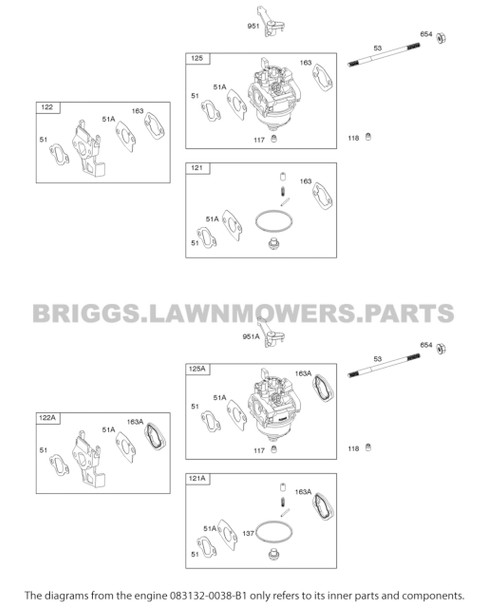 Parts lookup Briggs and Stratton 550 Series Engine 083132-0038-B1 diagram