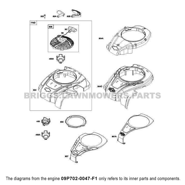 Parts lookup Briggs and Stratton 550EX Engine 09P702-0047-F1 diagram