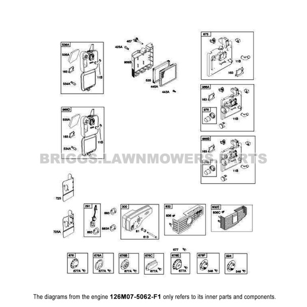 Parts lookup Briggs and Stratton 675 Series Engine 126M07-5062-F1 diagram