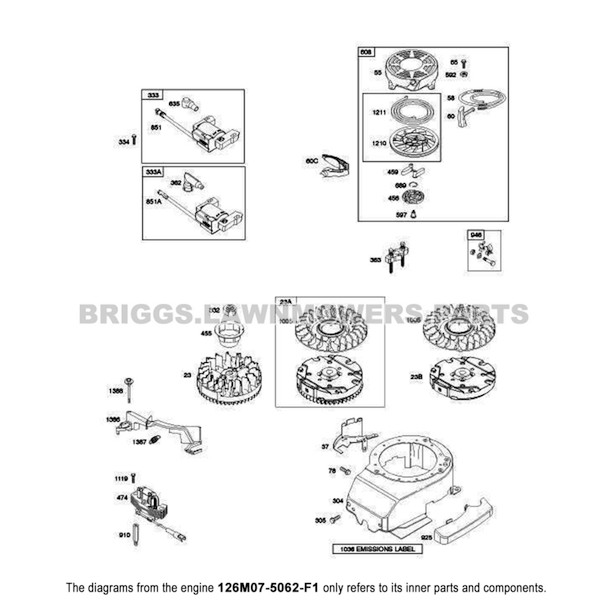 Parts lookup Briggs and Stratton 675 Series Engine 126M07-5062-F1 diagram