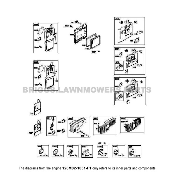 Parts lookup Briggs and Stratton 675 Series Engine 126M02-1031-F1 diagram