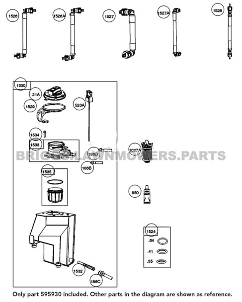 Parts lookup 28 HP Briggs and Stratton Engine Oil Filter 595930 OEM diagram