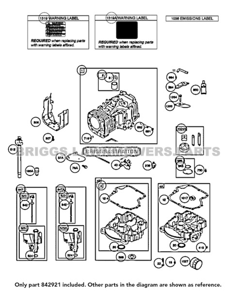Parts lookup Briggs and Stratton Oil Filter 842921 OEM diagram