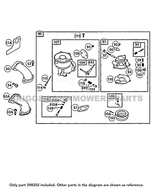 Parts lookup Briggs and Stratton Nozzle Carburetor 398202 OEM diagram