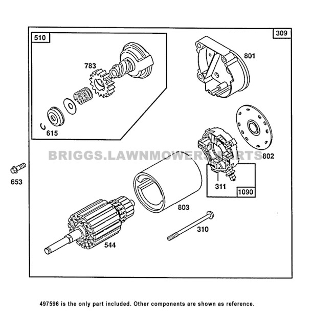 Parts lookup  16 HP Briggs and Stratton Starter 497596 OEM diagram