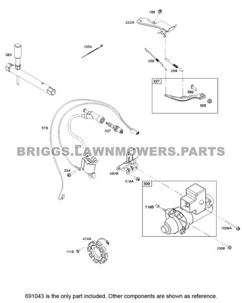 Parts lookup Briggs and Stratton 22 HP Spark Plug 691043 OEM diagram