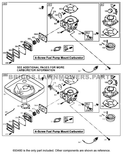Parts lookup Briggs and Stratton 19.5 HP Carburetor 693480 OEM diagram