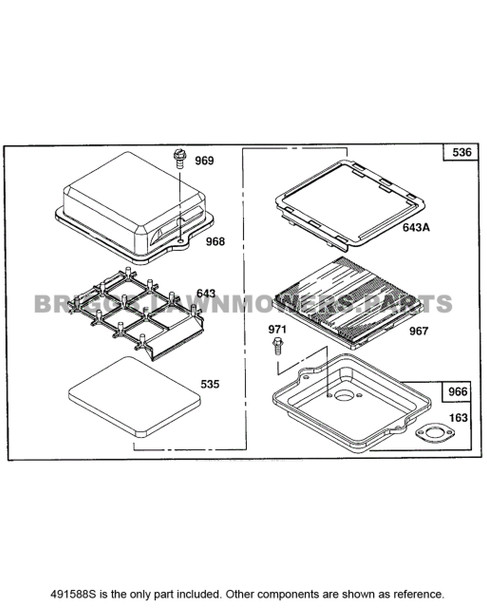 Parts lookup Briggs and Stratton Air Filter 491588S OEM diagram