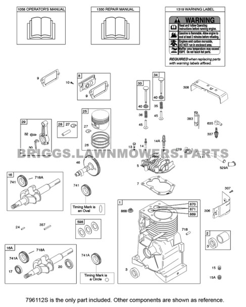 Parts lookup 8HP Briggs and Stratton Spark Plug 796112S OEM diagram