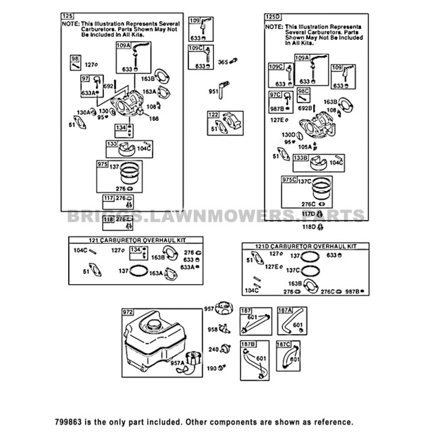 Parts lookup Briggs and Stratton Fuel Tank 799863 OEM diagram