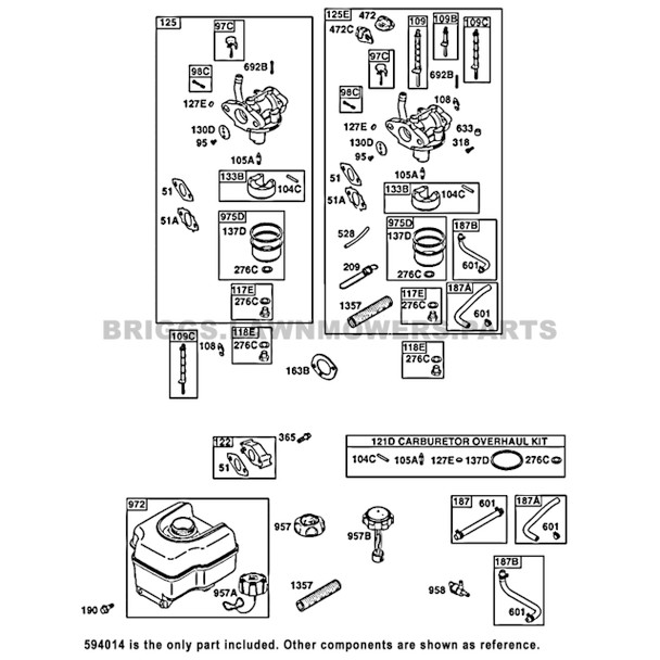 Parts lookup Briggs and Stratton Single Carton Carburetor 594014 OEM diagram