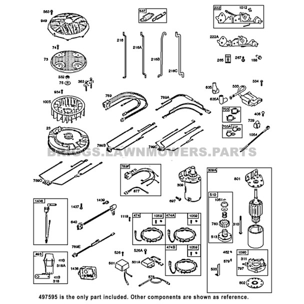 Parts lookup 15 HP Briggs and Stratton Starter 497595 OEM diagram