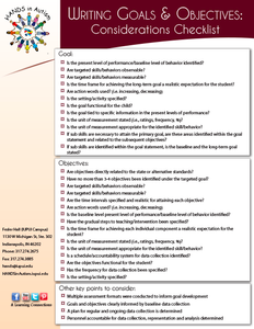 Writing Goals and Objectives Checklist