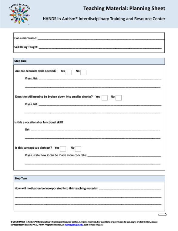 Teaching Material : Planning Sheet