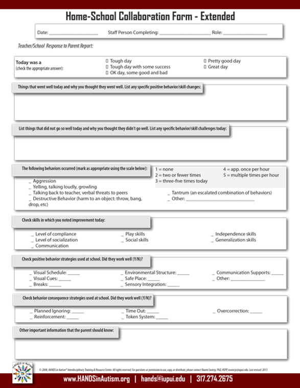 Home-School Collaboration Form – Extended