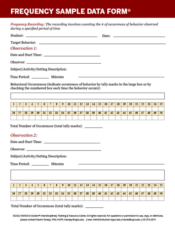 Frequency Sample Data Form