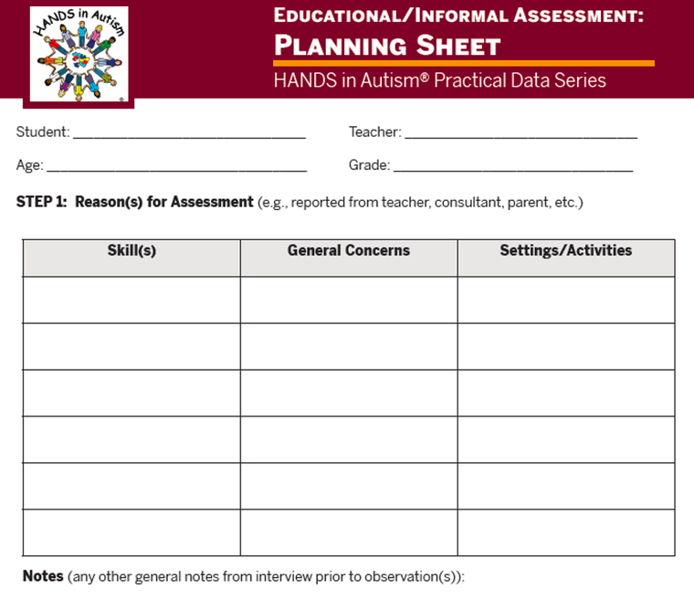 Educational/Informal Assessment: Planning Sheet