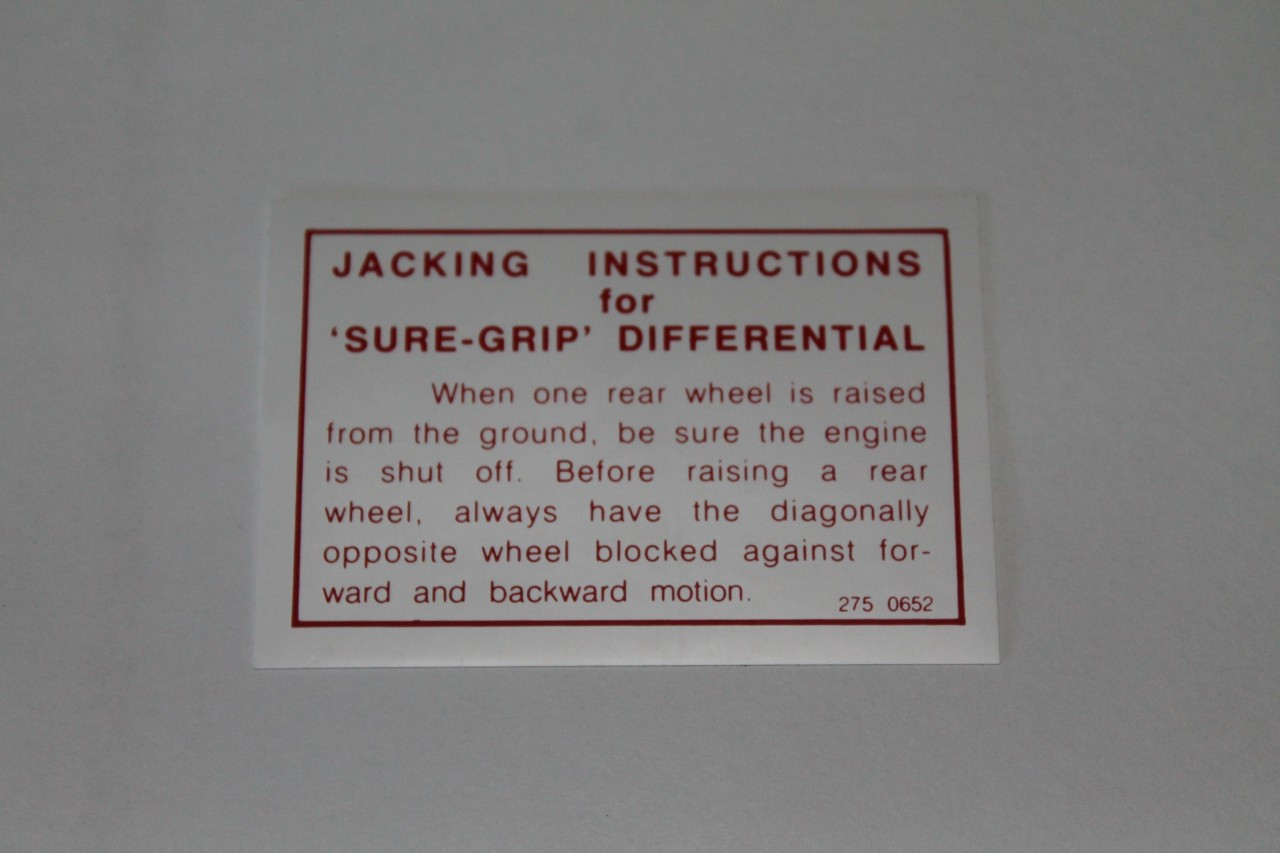 Decal Jack Instructions 64--71 "Sure Grip" Differential Warning