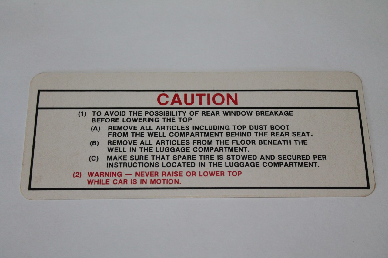 Decal Convertible Top Caution 70-71 All Mopar