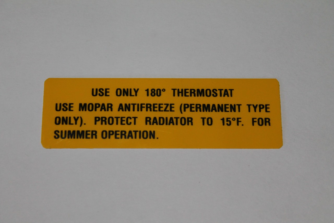 Antifreeze Decal 65-69 Warm Climate