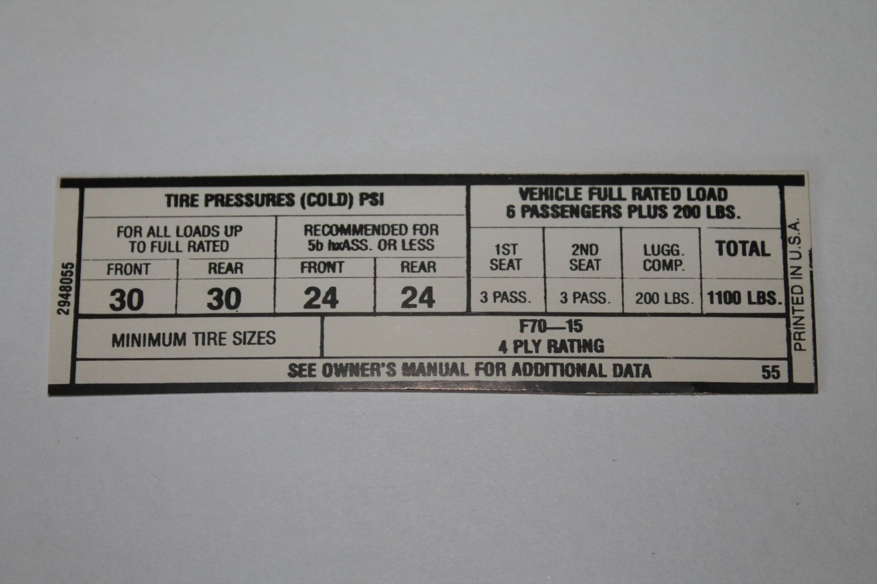Tire Pressure 1968 Late B Body Hemi F70X15