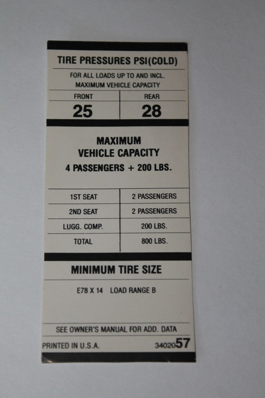 Tire Pressure 1970 A Body E78X14