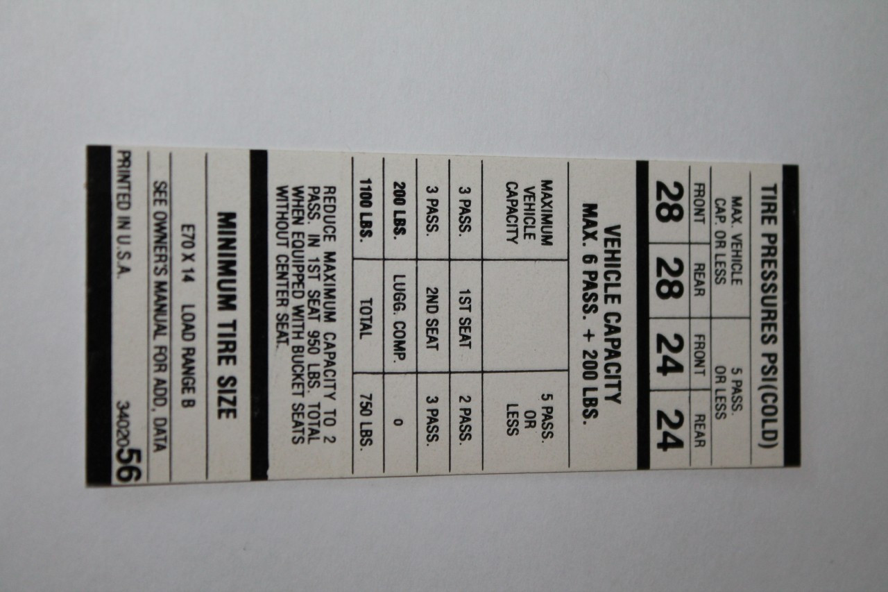 Tire Pressure 1970 Dart 340 E70X14