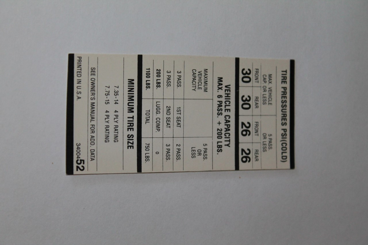 Tire Pressure 1969 B Body 735X14 775X15